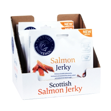 Speyside Smokehouse - Salmon Jerky - Sea Salt and Black Pepper - Box of 12 x 30 g Packs 