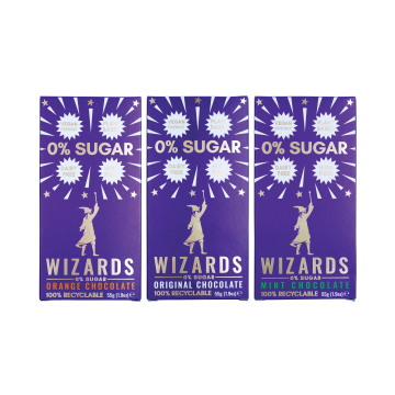 Wizards 0% Sugar Variety Chocolate Box of 12 x 55g Bars