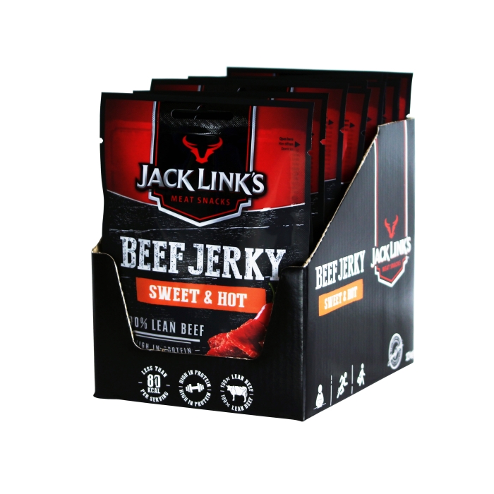 Jack Link's Beef Jerky - Sweet & Hot Flavour - Box of 12 x 25 g Packs